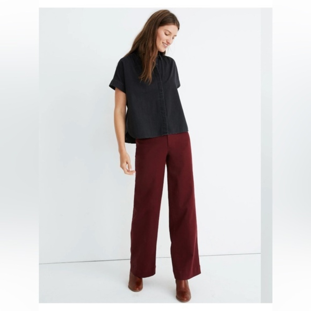 Madewell Denim Hilltop Shirt in Lunar Wash Black Size Medium Short Sleeve